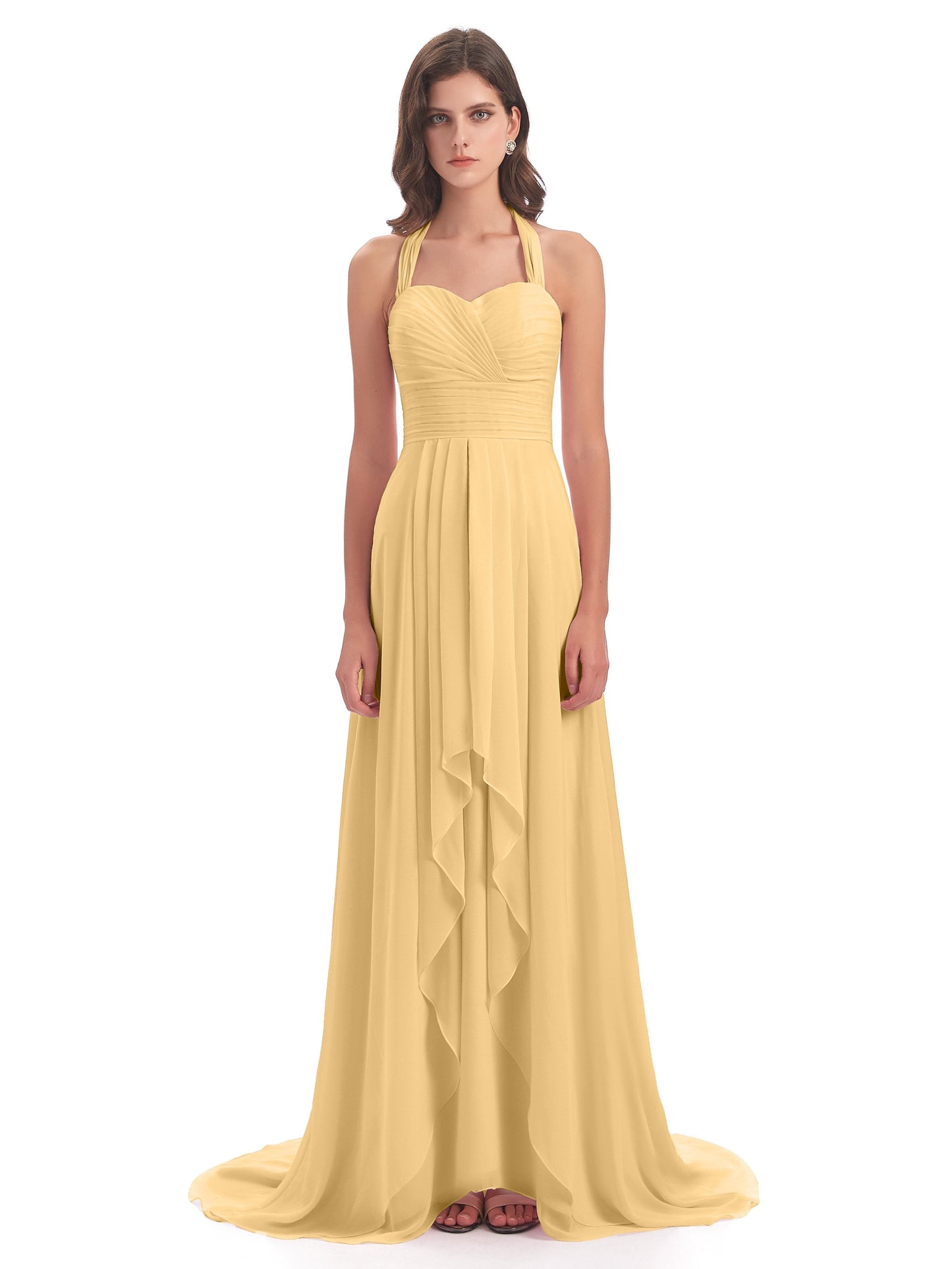 Ensley Court Train High-low Halter Chiffon Bridesmaid Dresses