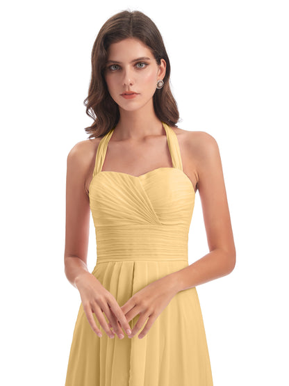 Ensley Court Train High-low Halter Chiffon Bridesmaid Dresses