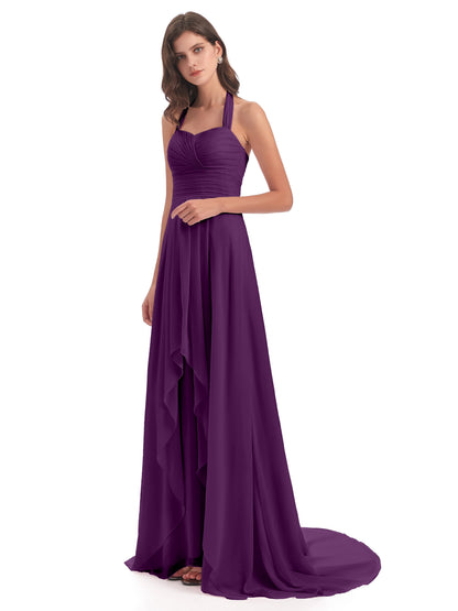 Ensley Court Train High-low Halter Chiffon Bridesmaid Dresses