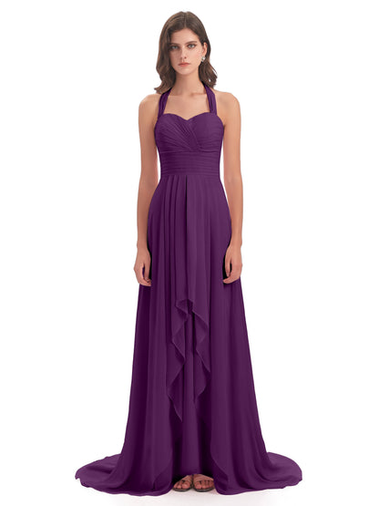 Ensley Court Train High-low Halter Chiffon Bridesmaid Dresses