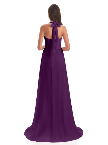 Ensley Court Train High-low Halter Chiffon Bridesmaid Dresses