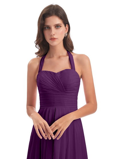 Ensley Court Train High-low Halter Chiffon Bridesmaid Dresses