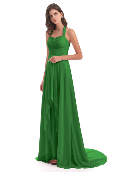 Ensley Court Train High-low Halter Chiffon Bridesmaid Dresses