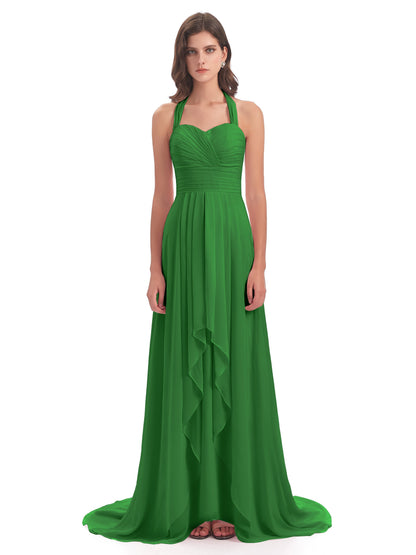 Ensley Court Train High-low Halter Chiffon Bridesmaid Dresses