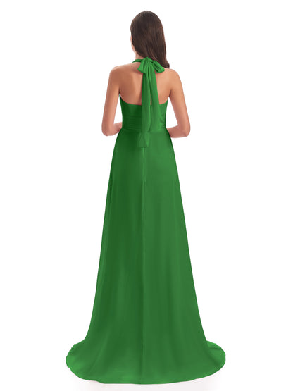 Ensley Court Train High-low Halter Chiffon Bridesmaid Dresses