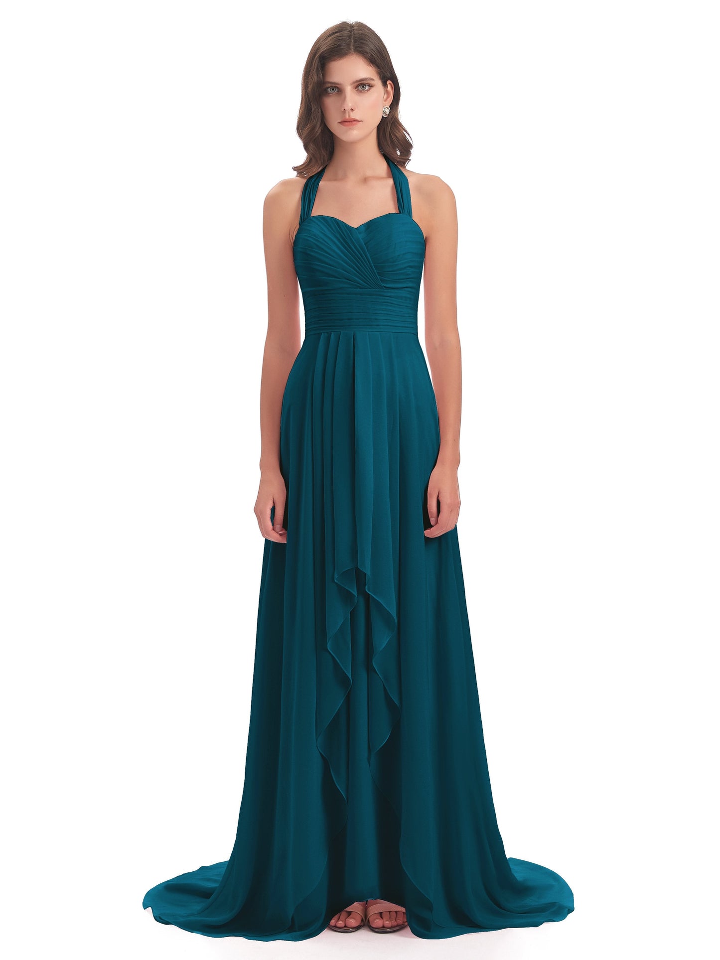 Ensley Court Train High-low Halter Chiffon Bridesmaid Dresses