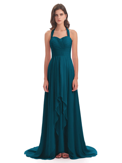 Ensley Court Train High-low Halter Chiffon Bridesmaid Dresses