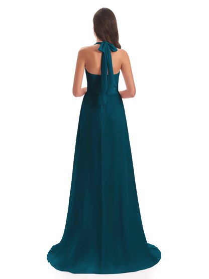 Ensley Court Train High-low Halter Chiffon Bridesmaid Dresses