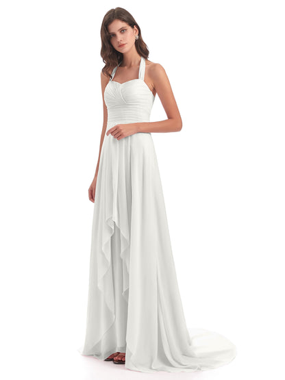 Ensley Court Train High-low Halter Chiffon Bridesmaid Dresses