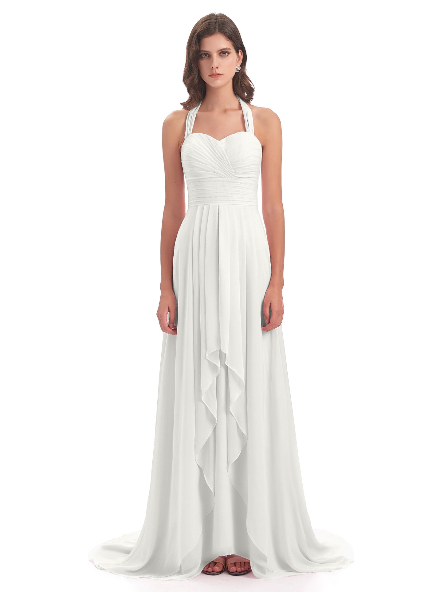 Ensley Court Train High-low Halter Chiffon Bridesmaid Dresses
