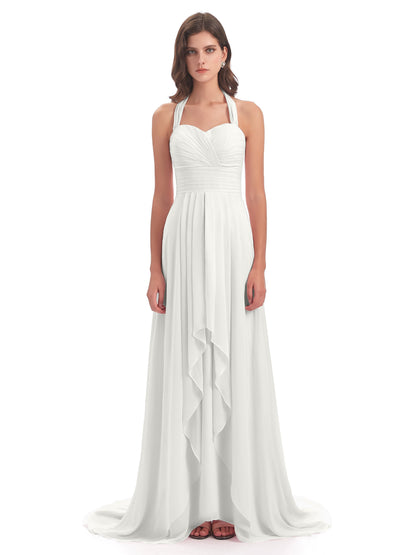 Ensley Court Train High-low Halter Chiffon Bridesmaid Dresses