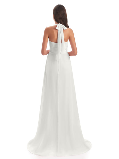Ensley Court Train High-low Halter Chiffon Bridesmaid Dresses