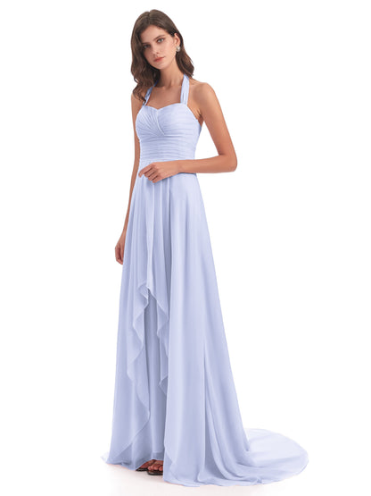 Ensley Court Train High-low Halter Chiffon Bridesmaid Dresses