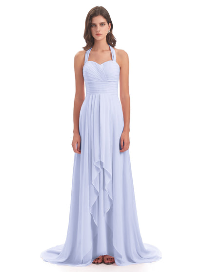 Ensley Court Train High-low Halter Chiffon Bridesmaid Dresses