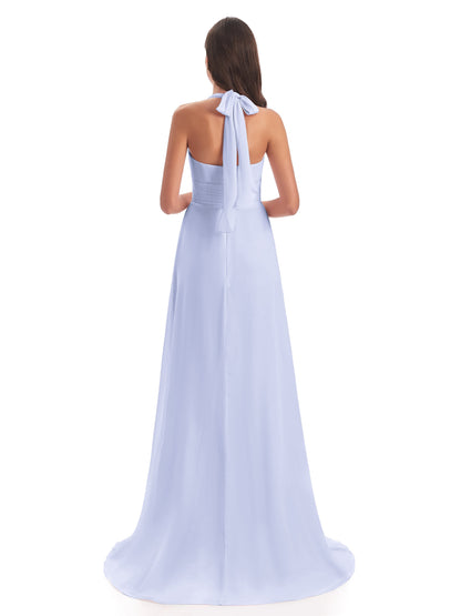 Ensley Court Train High-low Halter Chiffon Bridesmaid Dresses