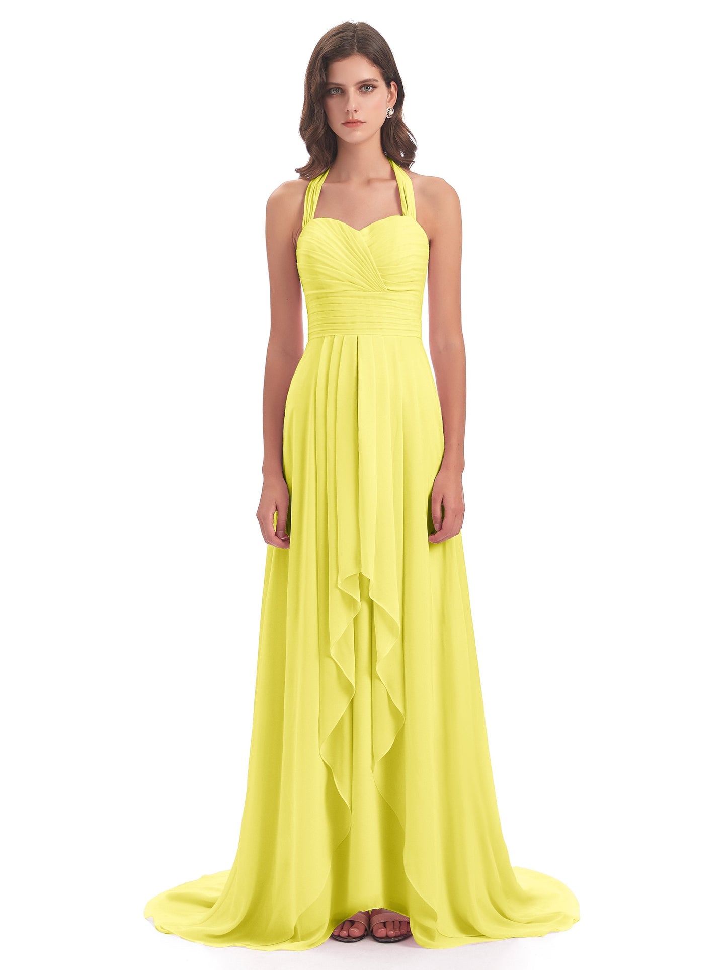 Ensley Court Train High-low Halter Chiffon Bridesmaid Dresses