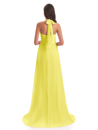 Ensley Court Train High-low Halter Chiffon Bridesmaid Dresses
