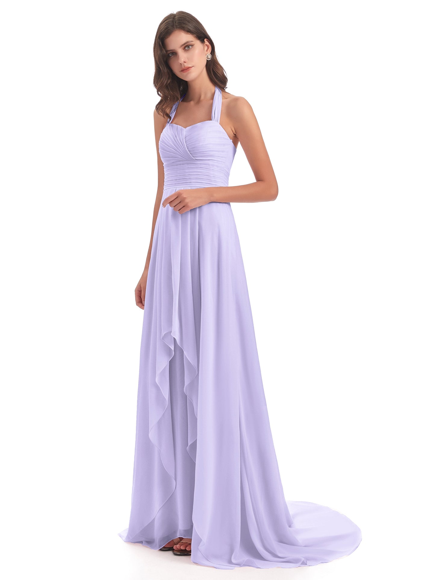 Ensley Court Train High-low Halter Chiffon Bridesmaid Dresses