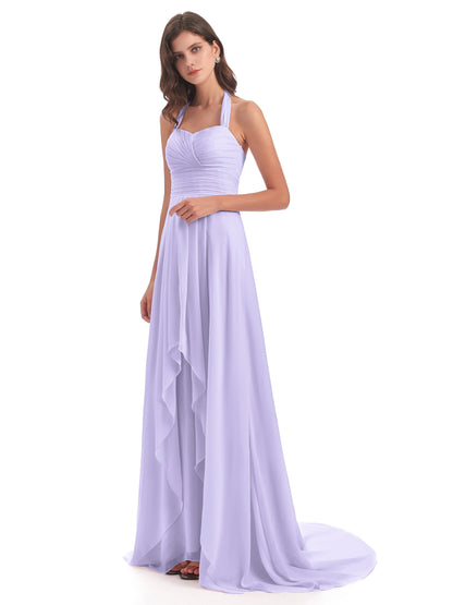 Ensley Court Train High-low Halter Chiffon Bridesmaid Dresses