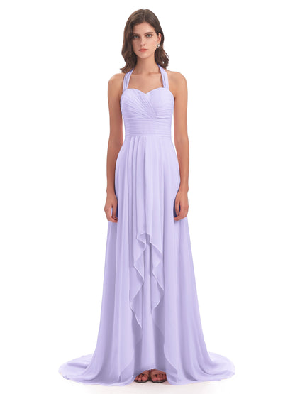 Ensley Court Train High-low Halter Chiffon Bridesmaid Dresses