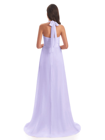 Ensley Court Train High-low Halter Chiffon Bridesmaid Dresses