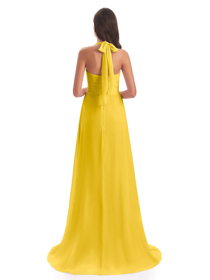 Ensley Court Train High-low Halter Chiffon Bridesmaid Dresses