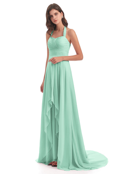 Ensley Court Train High-low Halter Chiffon Bridesmaid Dresses