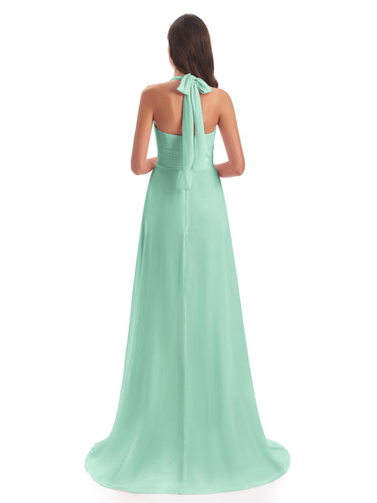 Ensley Court Train High-low Halter Chiffon Bridesmaid Dresses