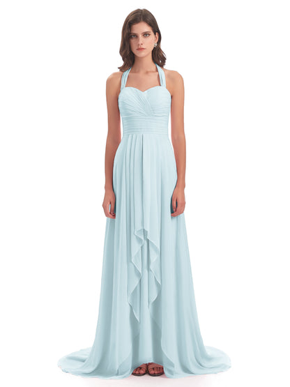 Ensley Court Train High-low Halter Chiffon Bridesmaid Dresses