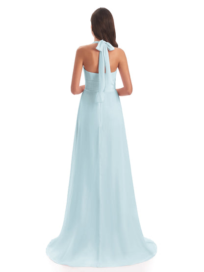 Ensley Court Train High-low Halter Chiffon Bridesmaid Dresses