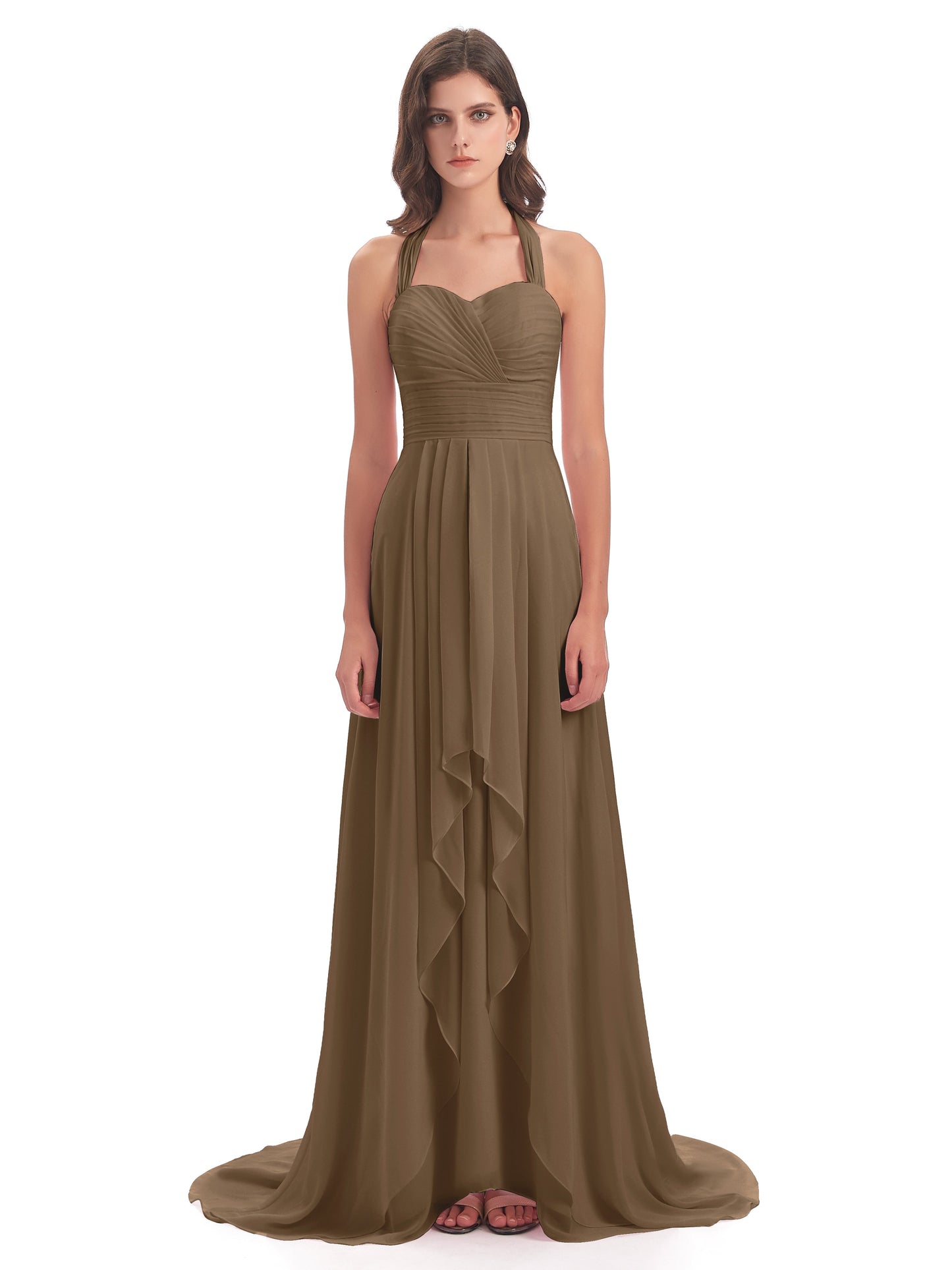 Ensley Court Train High-low Halter Chiffon Bridesmaid Dresses