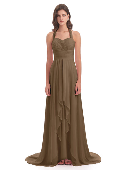 Ensley Court Train High-low Halter Chiffon Bridesmaid Dresses