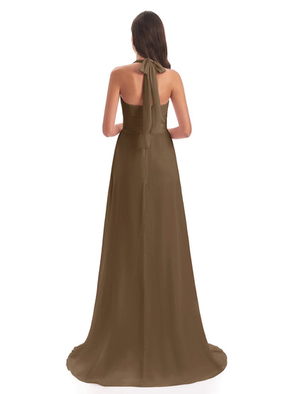 Ensley Court Train High-low Halter Chiffon Bridesmaid Dresses