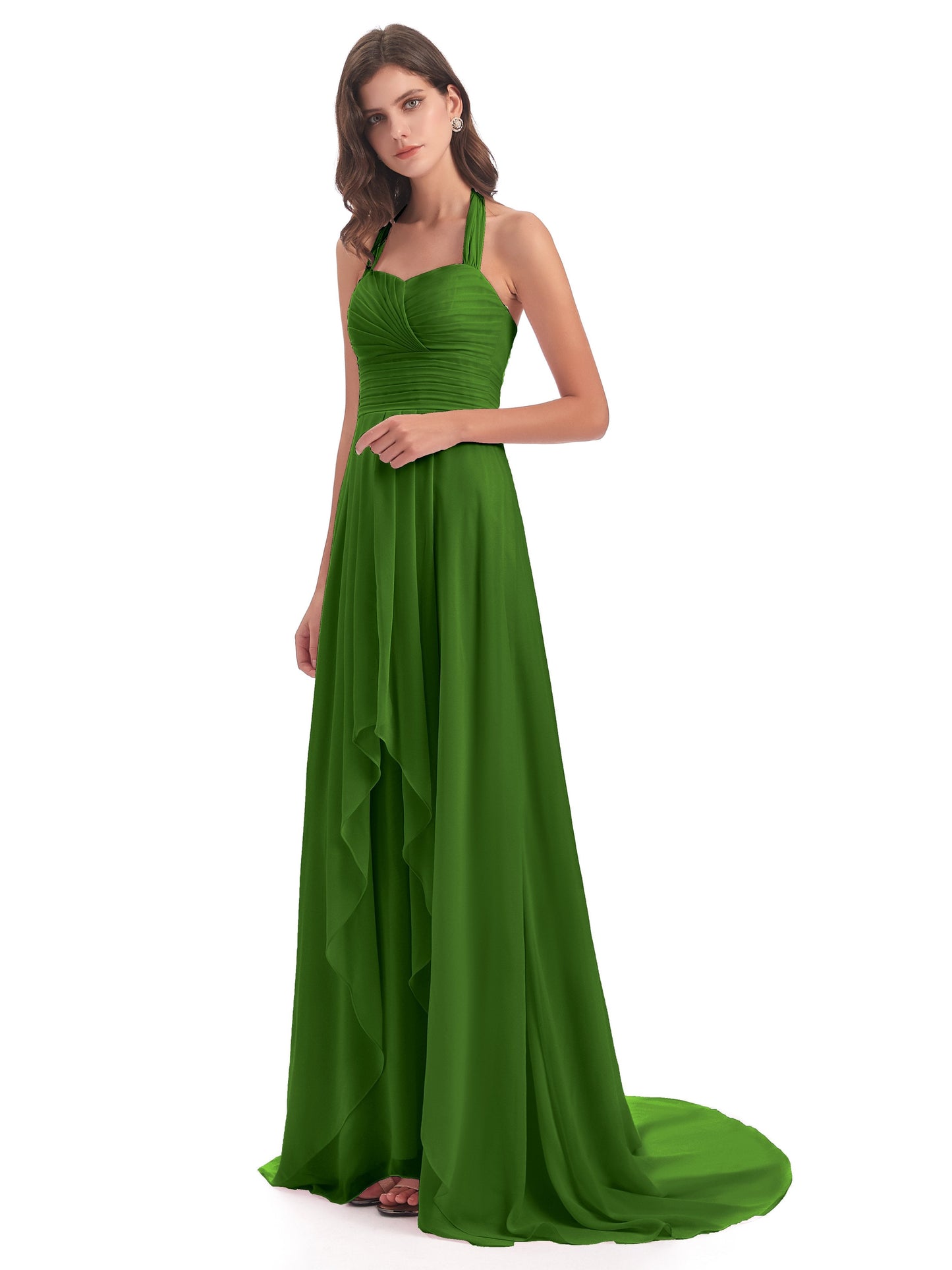 Ensley Court Train High-low Halter Chiffon Bridesmaid Dresses