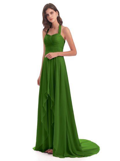 Ensley Court Train High-low Halter Chiffon Bridesmaid Dresses