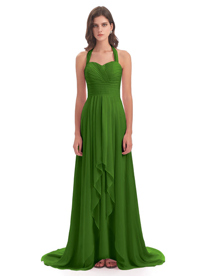 Ensley Court Train High-low Halter Chiffon Bridesmaid Dresses