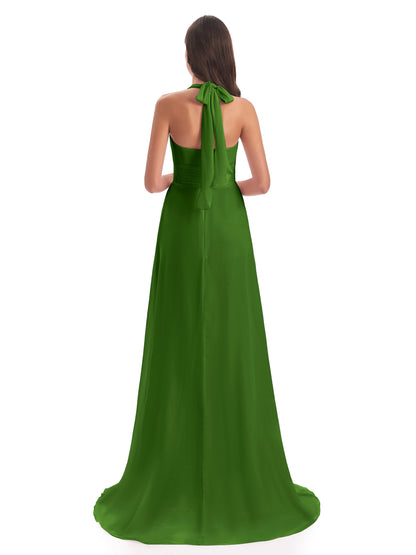 Ensley Court Train High-low Halter Chiffon Bridesmaid Dresses