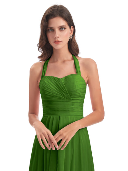 Ensley Court Train High-low Halter Chiffon Bridesmaid Dresses