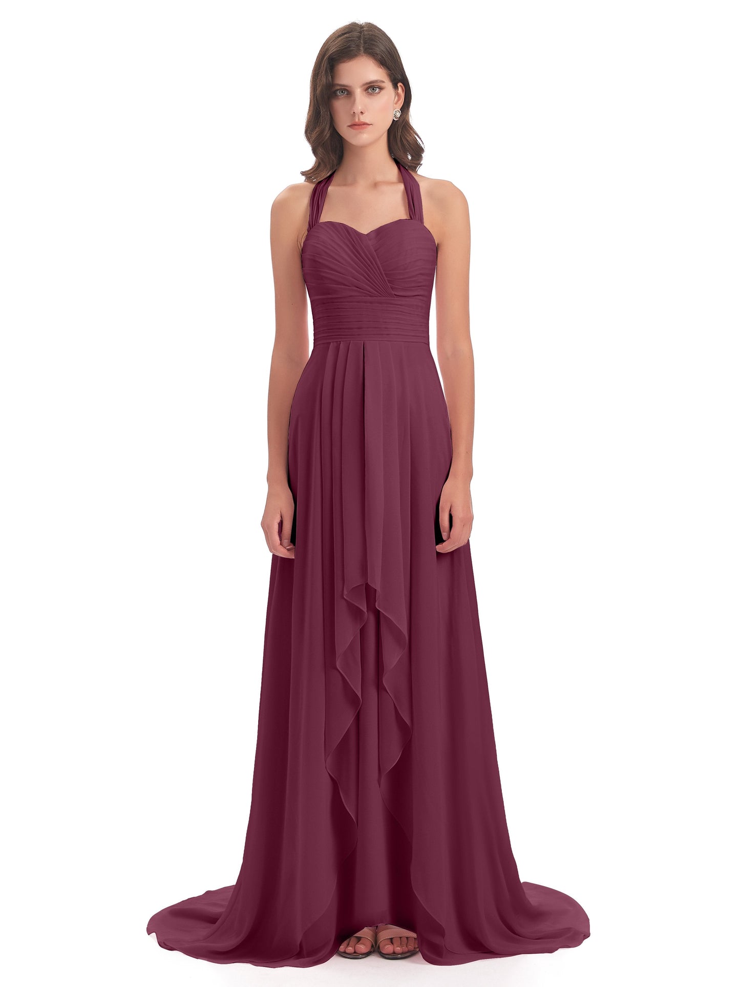 Ensley Court Train High-low Halter Chiffon Bridesmaid Dresses