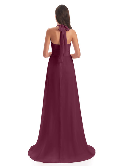 Ensley Court Train High-low Halter Chiffon Bridesmaid Dresses