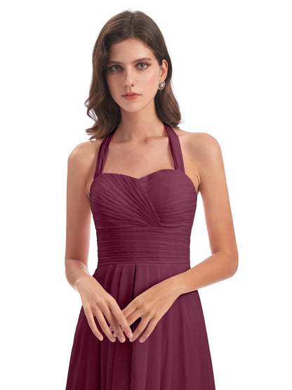 Ensley Court Train High-low Halter Chiffon Bridesmaid Dresses