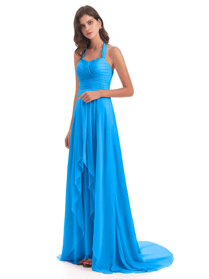 Ensley Court Train High-low Halter Chiffon Bridesmaid Dresses