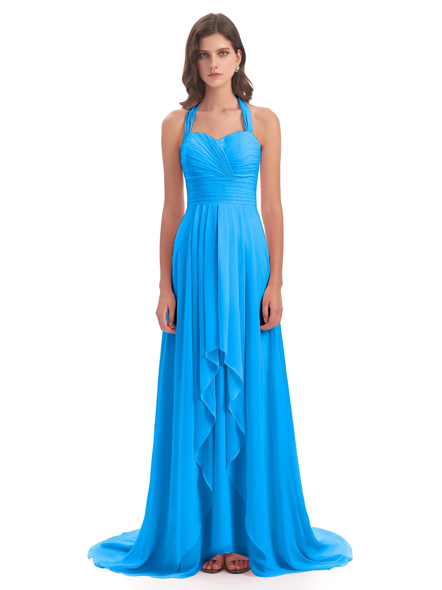 Ensley Court Train High-low Halter Chiffon Bridesmaid Dresses