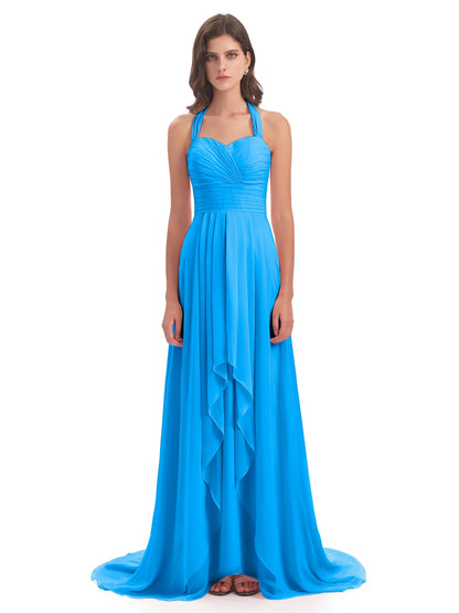 Ensley Court Train High-low Halter Chiffon Bridesmaid Dresses