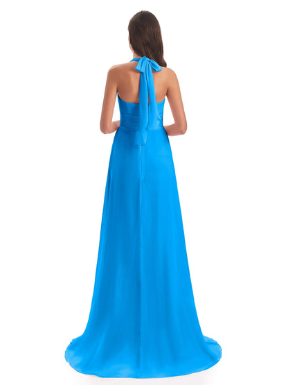 Ensley Court Train High-low Halter Chiffon Bridesmaid Dresses