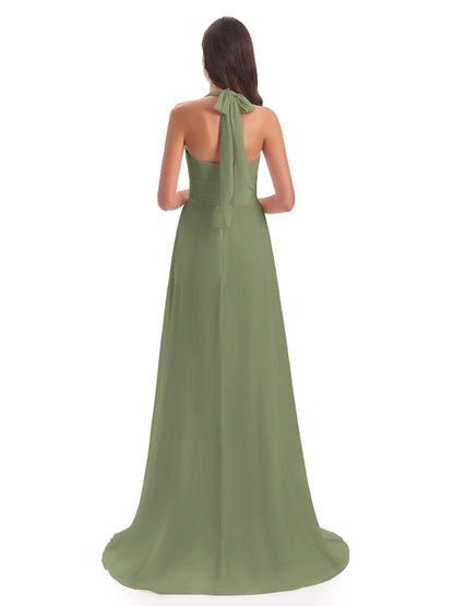 Ensley Court Train High-low Halter Chiffon Bridesmaid Dresses