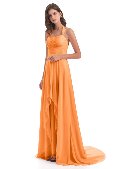 Ensley Court Train High-low Halter Chiffon Bridesmaid Dresses