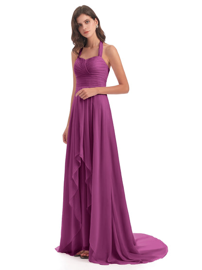 Ensley Court Train High-low Halter Chiffon Bridesmaid Dresses
