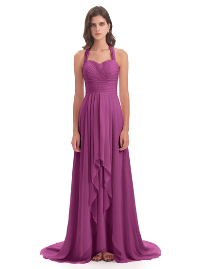Ensley Court Train High-low Halter Chiffon Bridesmaid Dresses