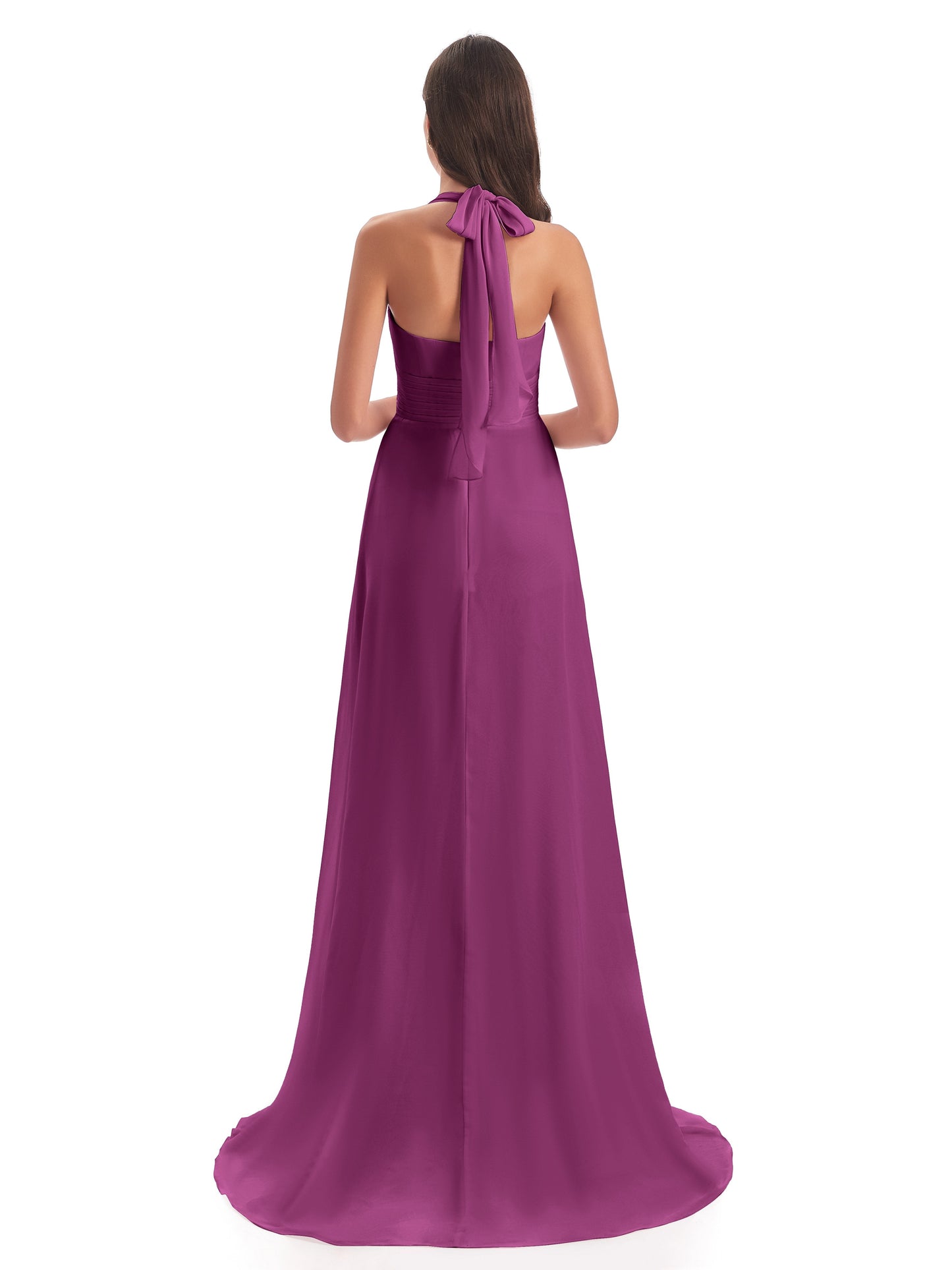 Ensley Court Train High-low Halter Chiffon Bridesmaid Dresses